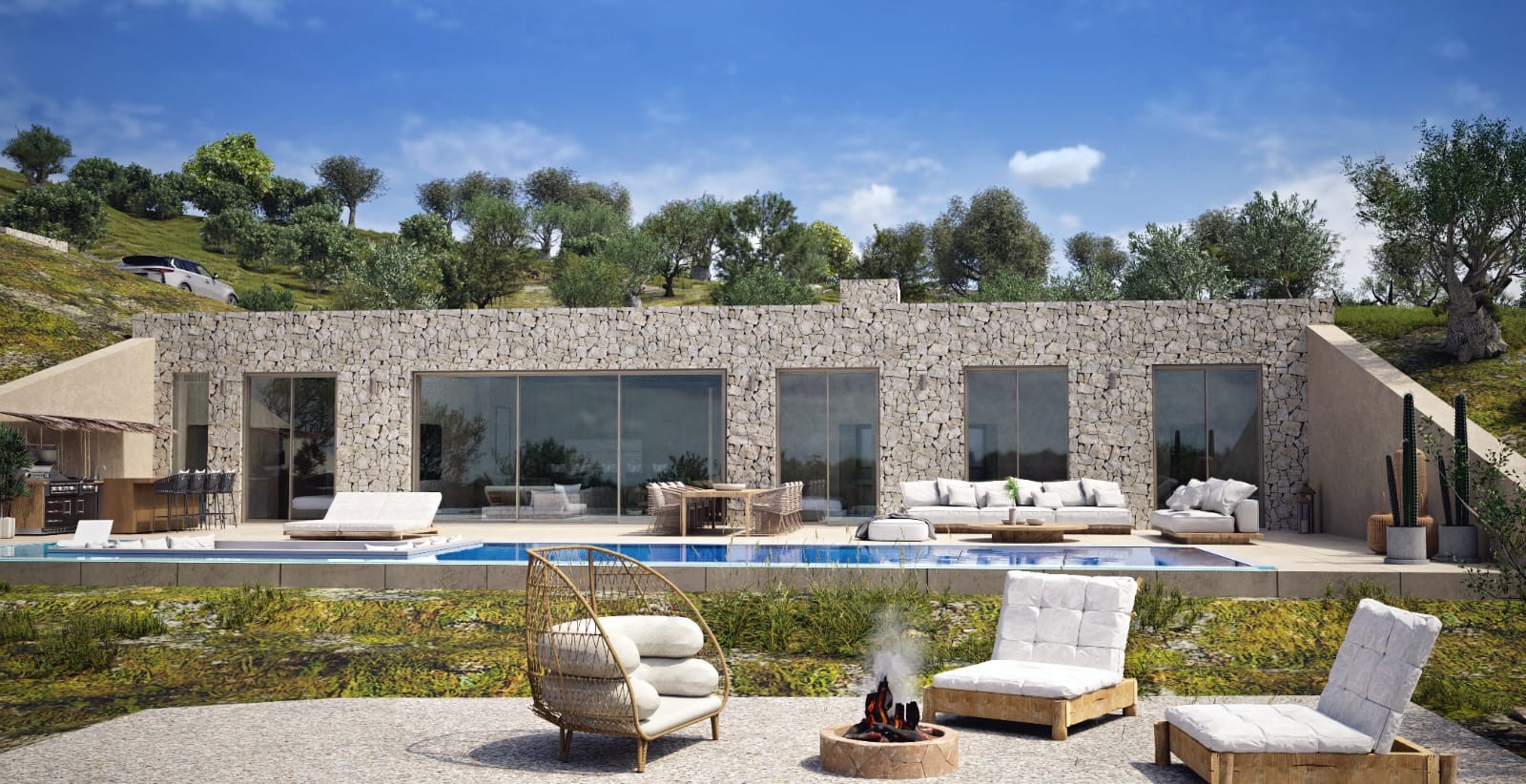 Stone villa with pool above the sea in Sivota