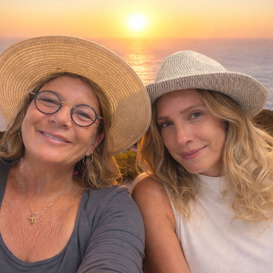 Bebelle and Libi at sunset in Lefkada